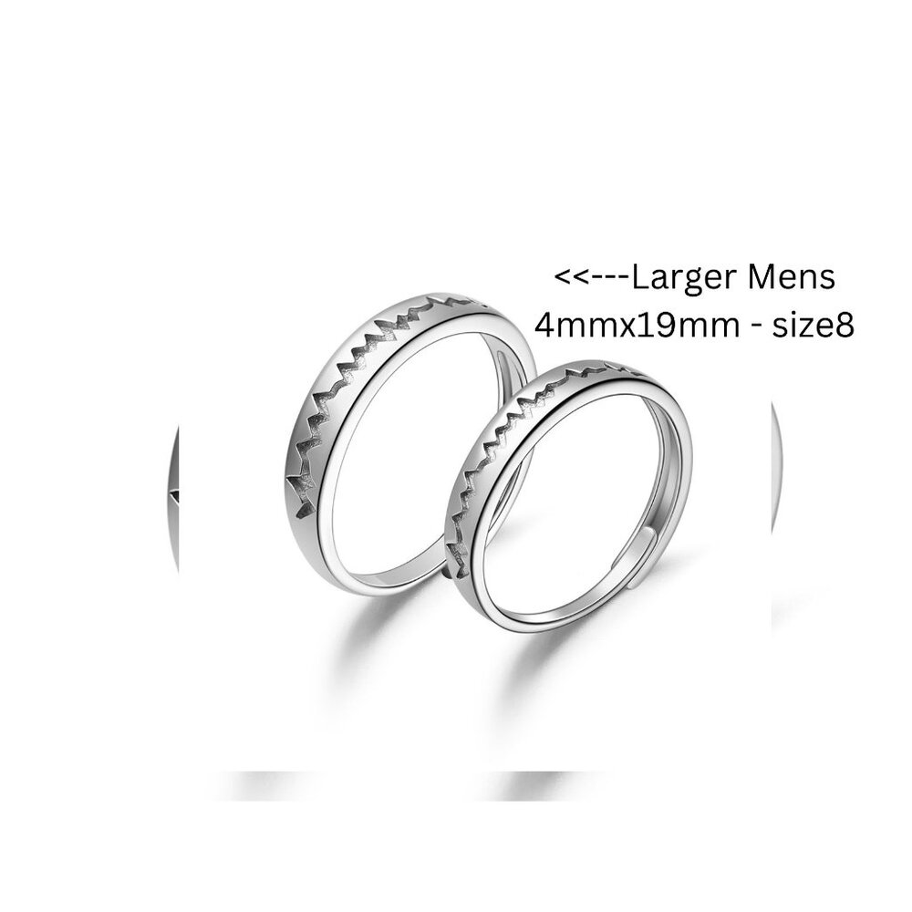 -ONE men's Adjustable 925 sterling silver stamped 925 Etched heartbeat ring